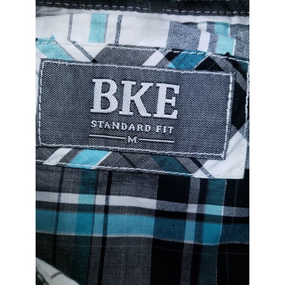 BKE Men's Size Medium Pearl Snap Shirt Blue Black Plaid - Picture 4 of 6